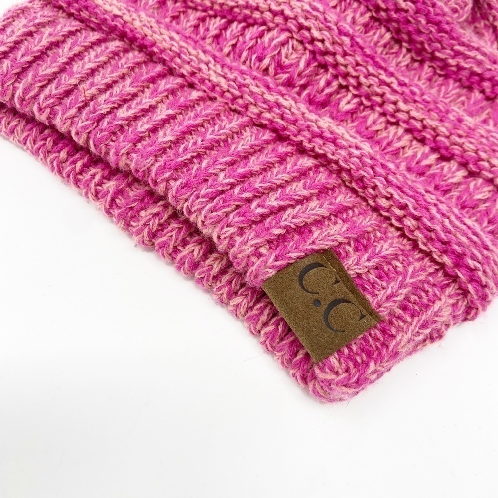 CC | Pink Beanie Stocking Cap Two-Tone Cable Knit - Picture 4 of 6